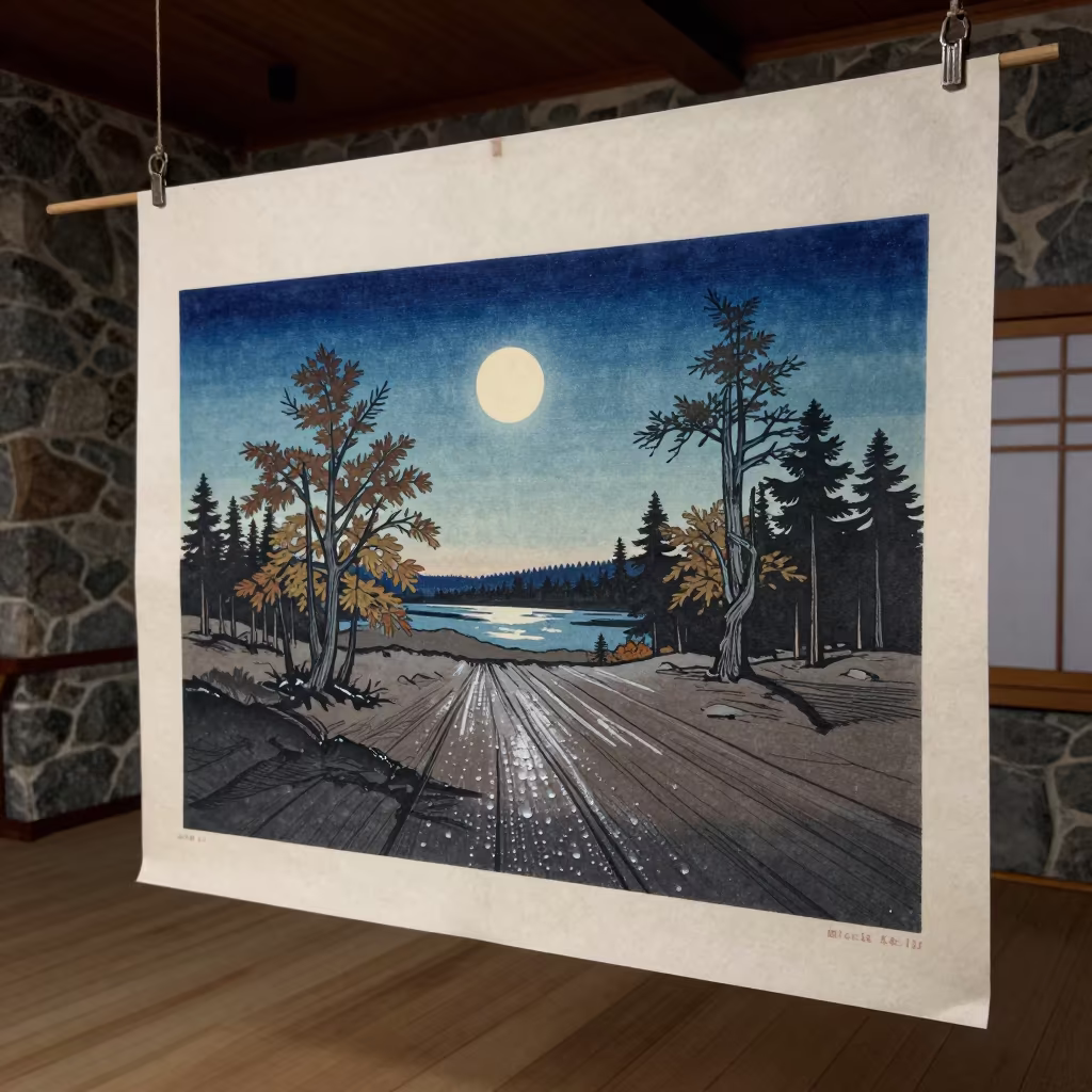 Washi Print in Kemerovo Hall Moonlight in in a ceremonial hall near Kemerovo