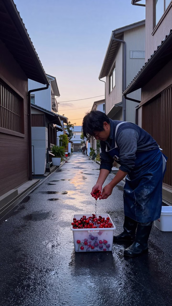 Washing Berries in Fukuoka in in Fukuoka, Japan