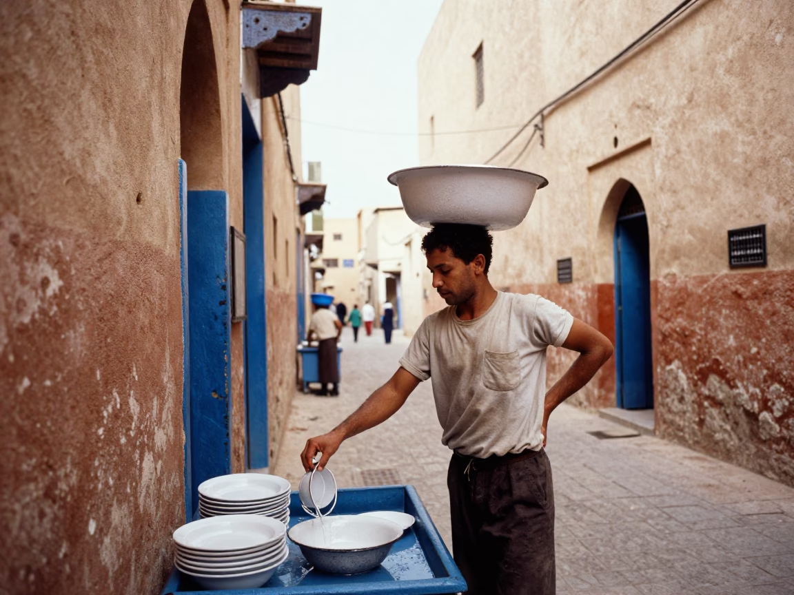 Washing Dishes in Casablanca in in Casablanca, Morocco