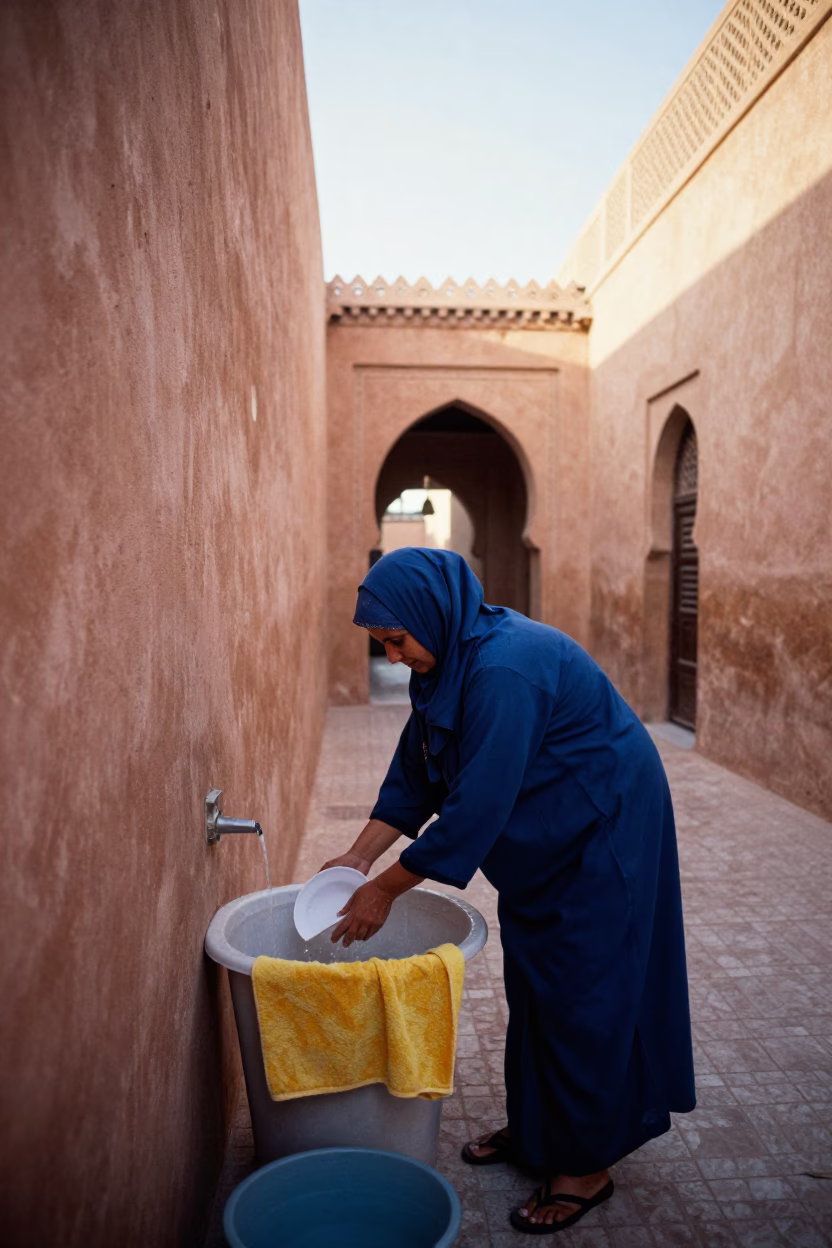 Washing Dishes in Marrakech in in Marrakech, Morocco