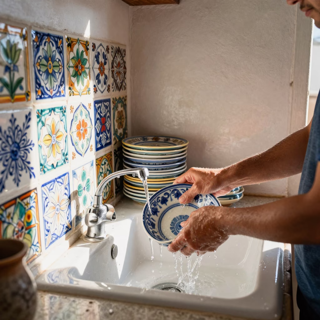 Washing Dishes in Mexico City in in Mexico City, Mexico