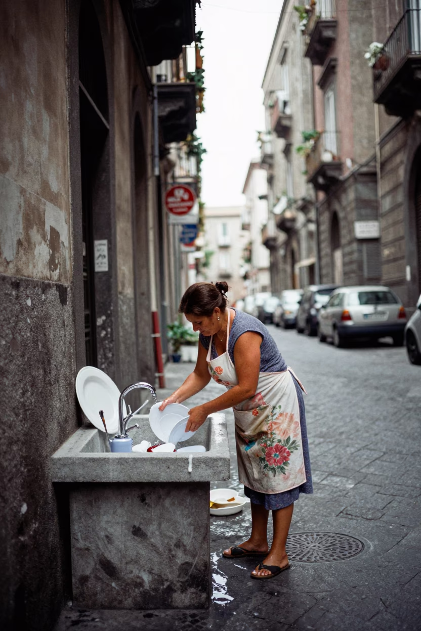 Washing Dishes in Naples in in Naples, Italy