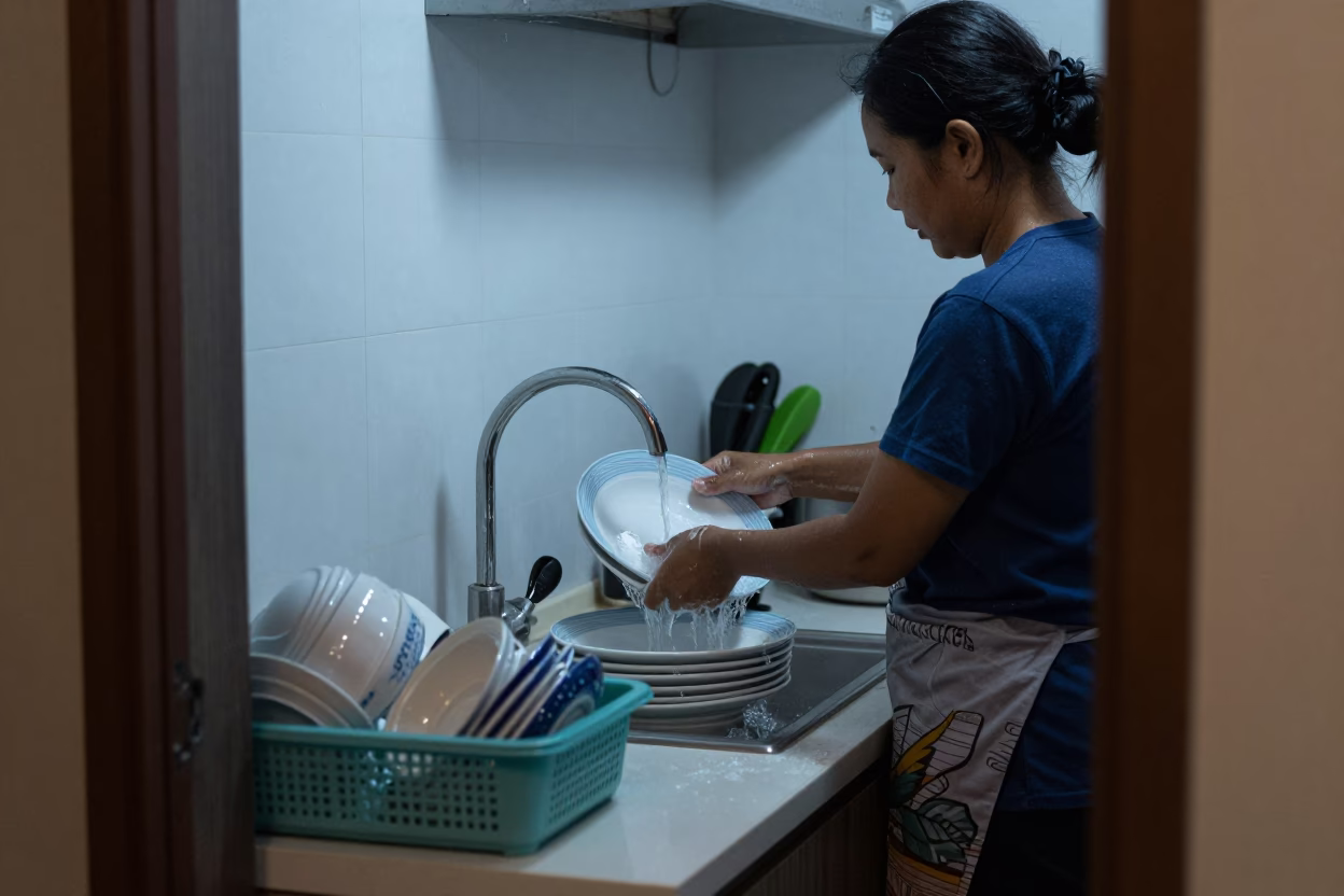 Washing Dishes in Phuket in in Phuket, Thailand
