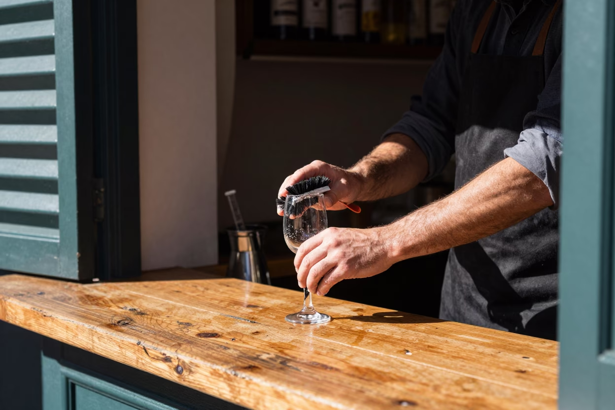 Washing Glasses in Bilbao in in Bilbao, Spain