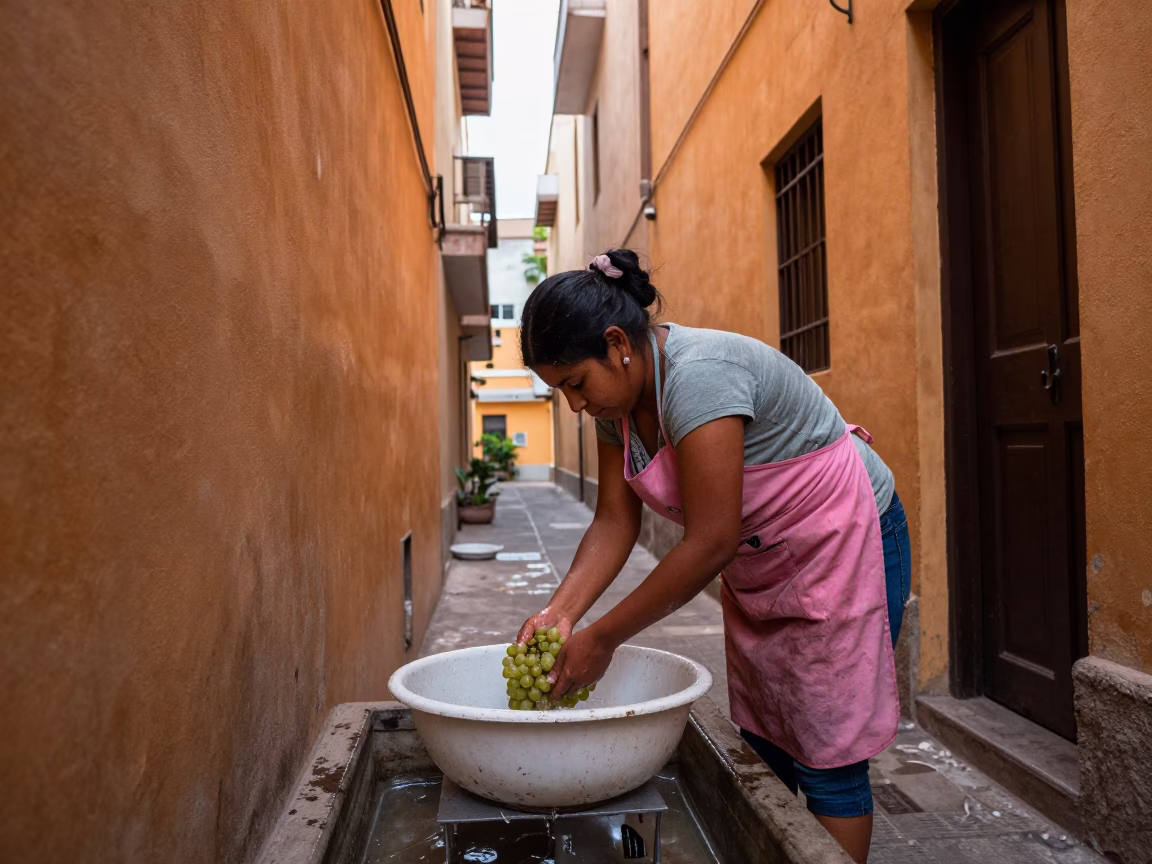 Washing Grapes in Lima in in Lima, Peru