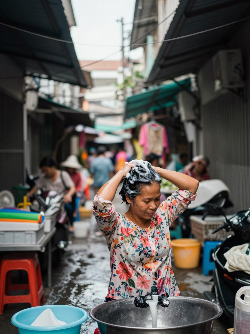 Washing Hair in Bangkok in in Bangkok, Thailand
