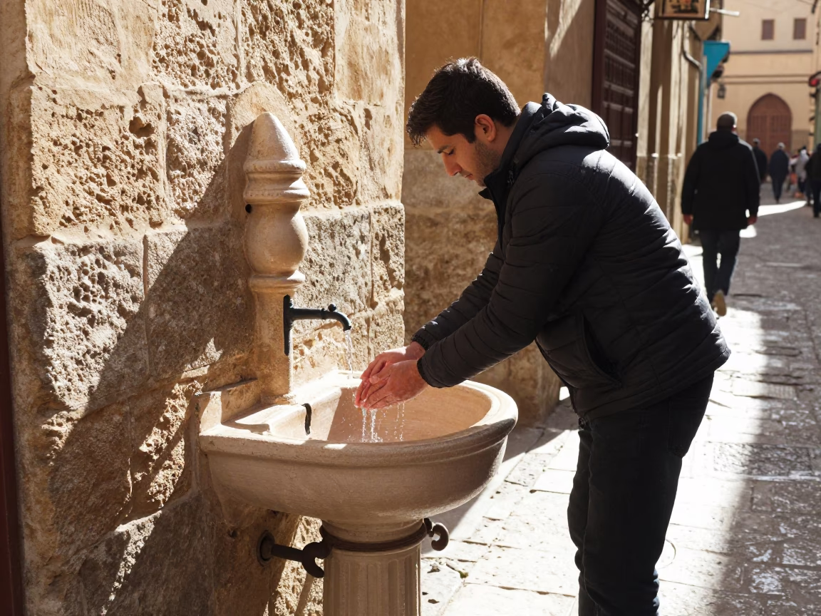 Washing Hands in Fez in in Fez, Morocco