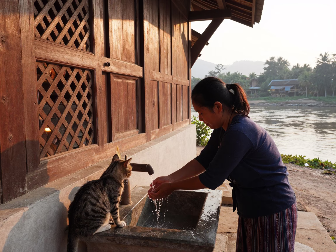 Washing Hands in Luang Prabang in in Luang Prabang, Laos