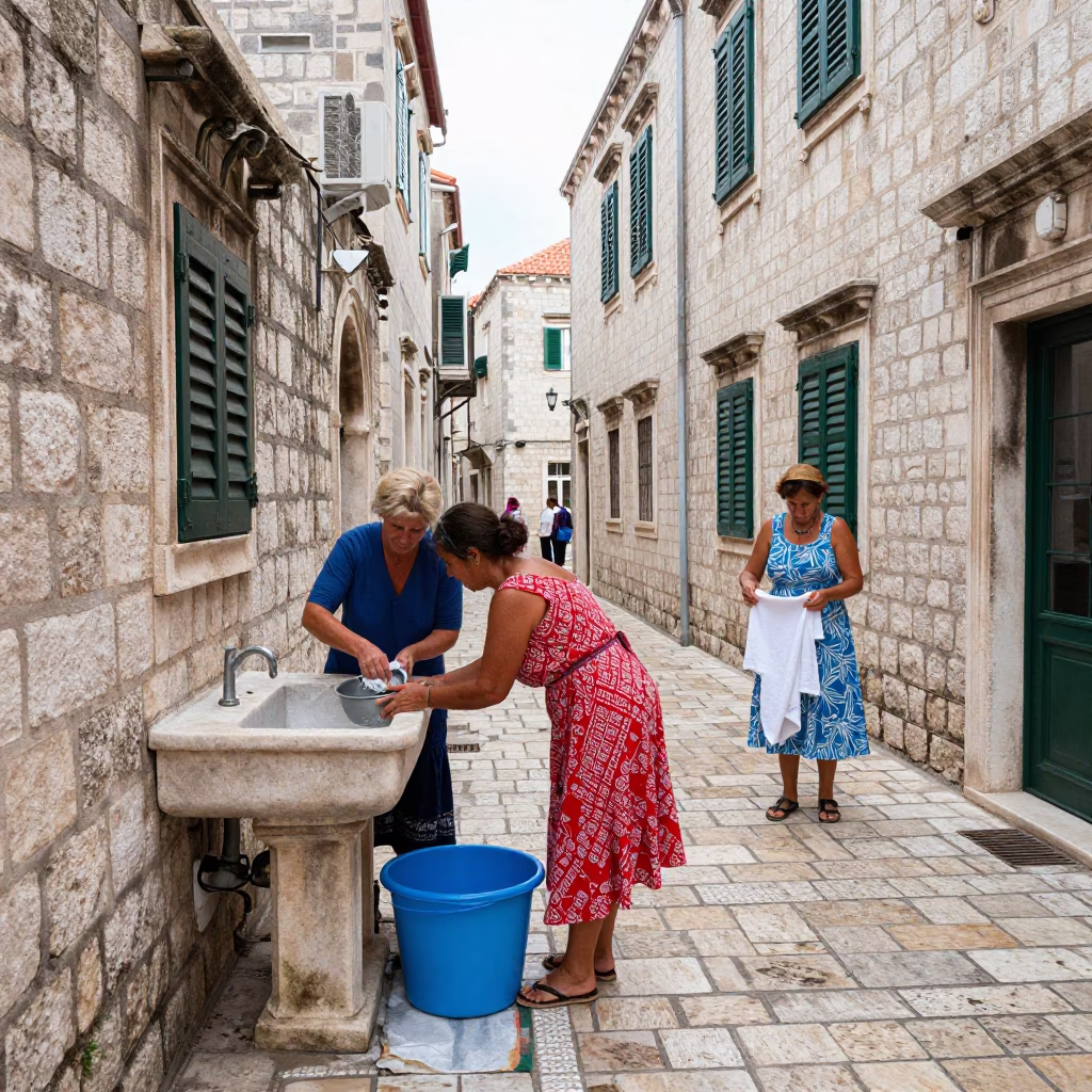 Washing Laundry in Dubrovnik in in Dubrovnik, Croatia