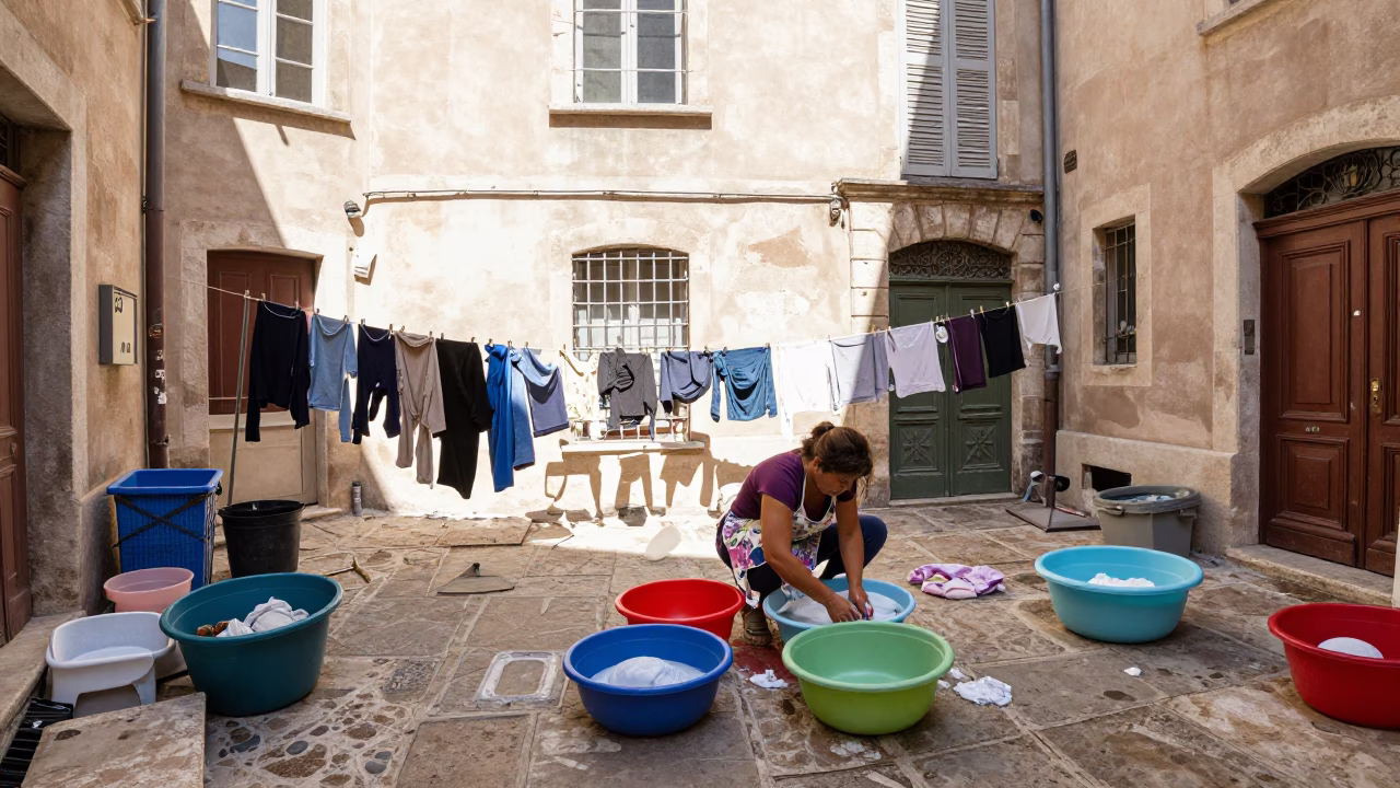 Washing Laundry in Lyon in in Lyon, France