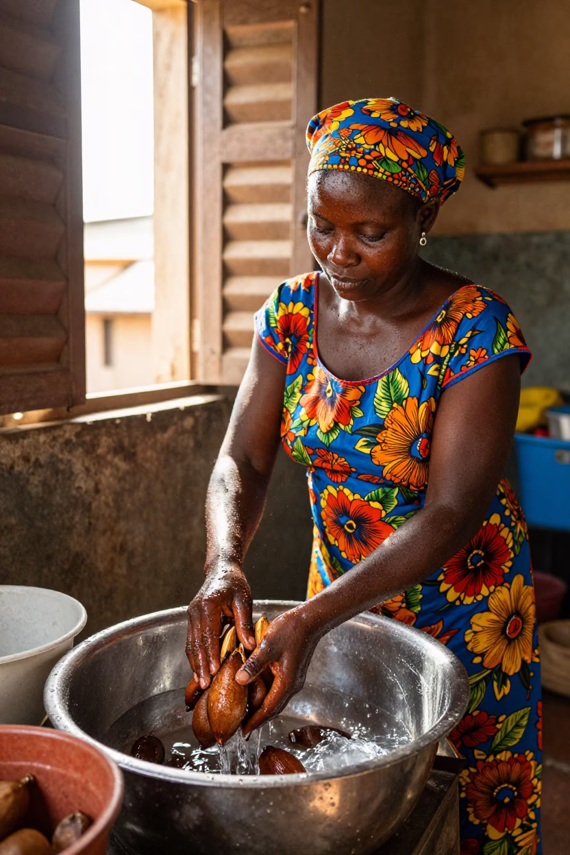 Washing Plantains in Accra in in Accra, Ghana