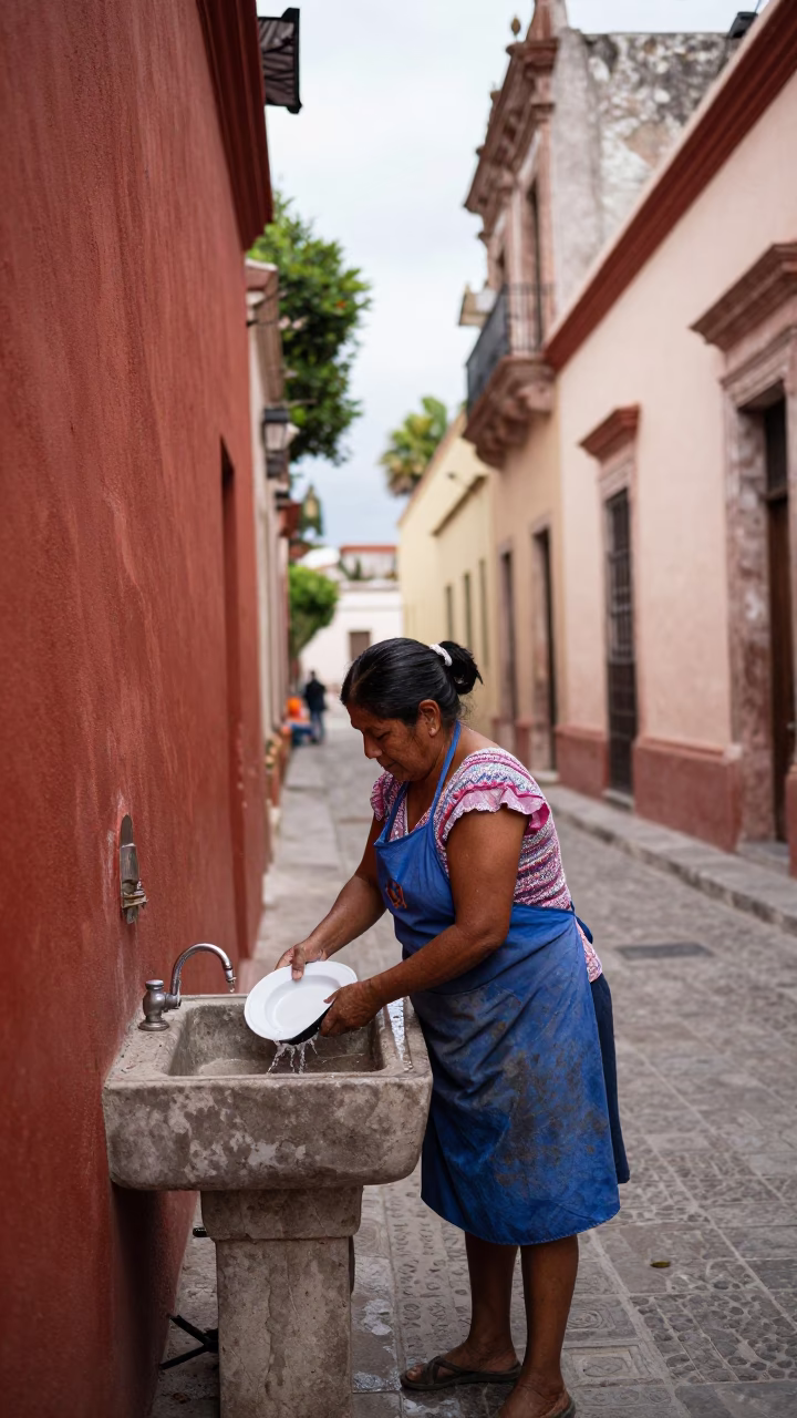 Washing Plates in Merida in in Merida, Mexico
