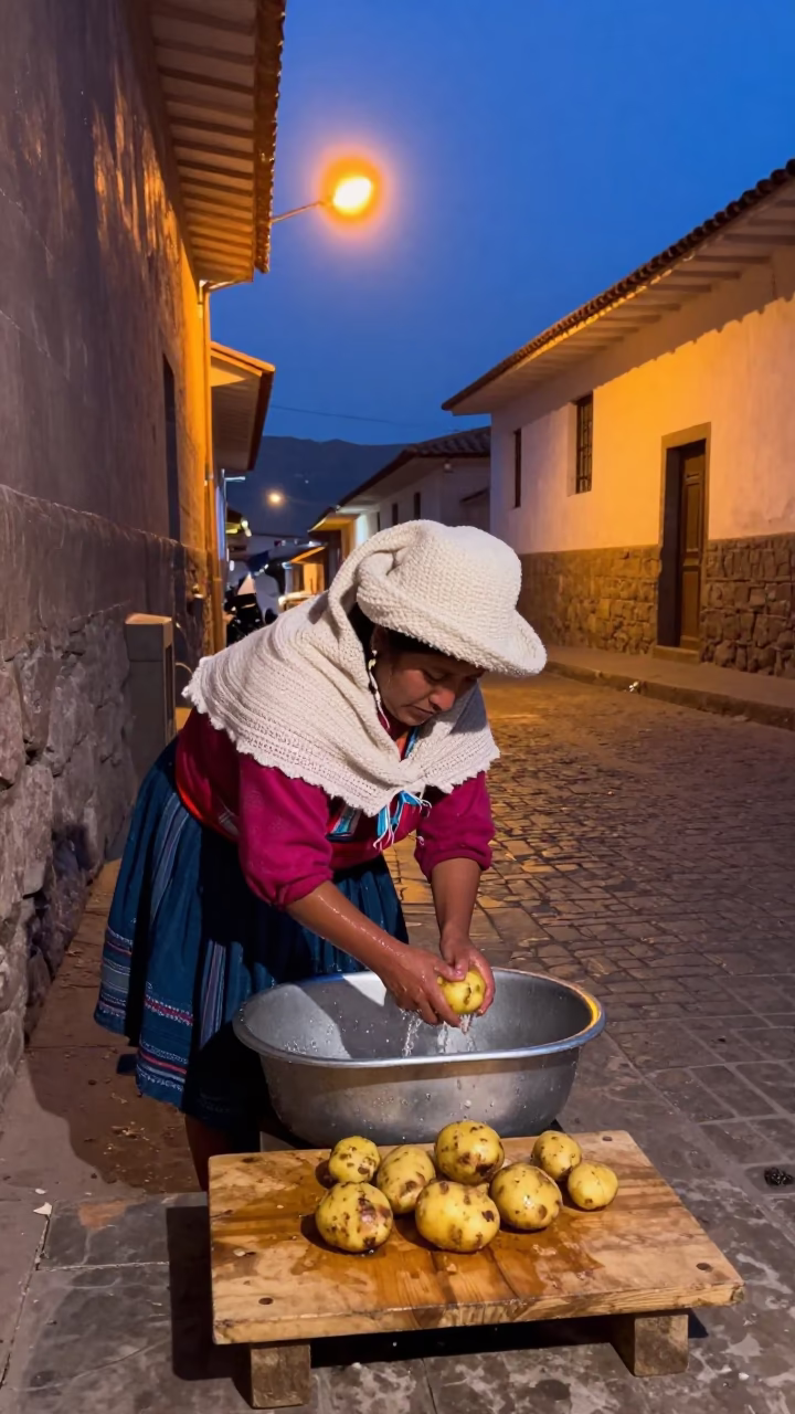 Washing Potatoes in Cusco in in Cusco, Peru