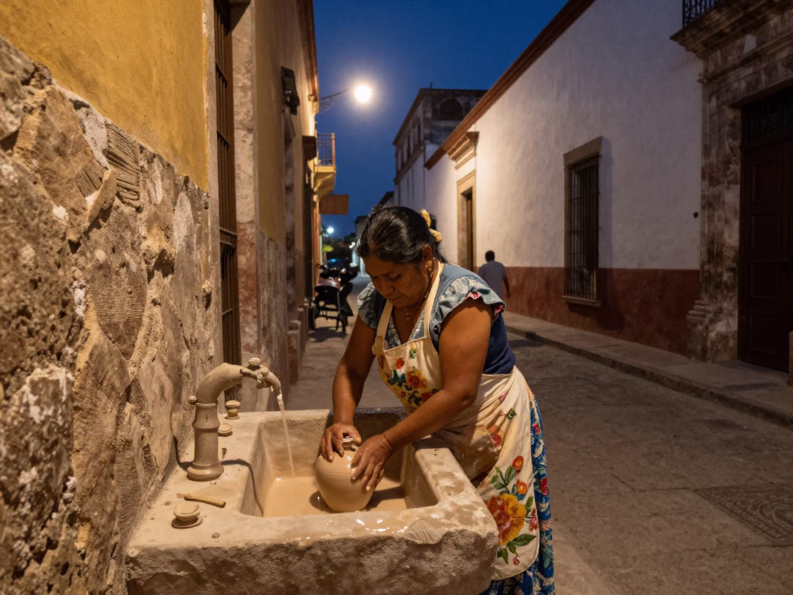 Washing Pottery in Oaxaca in in Oaxaca, Mexico