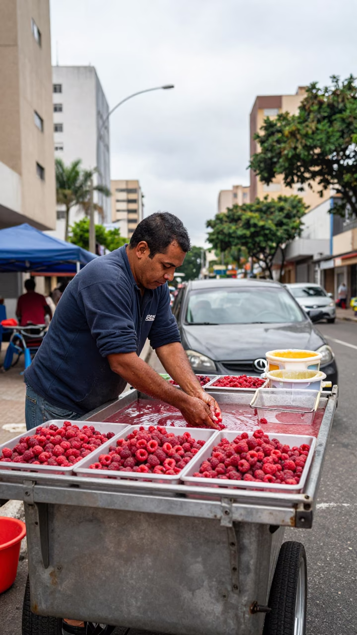 Washing Raspberries in São Paulo in in São Paulo, Brazil