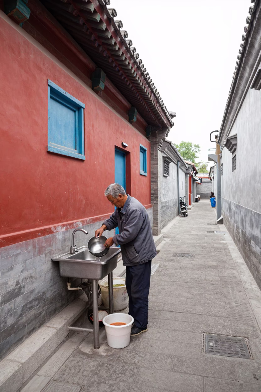 Washing Saucepan in Beijing in in Beijing, China