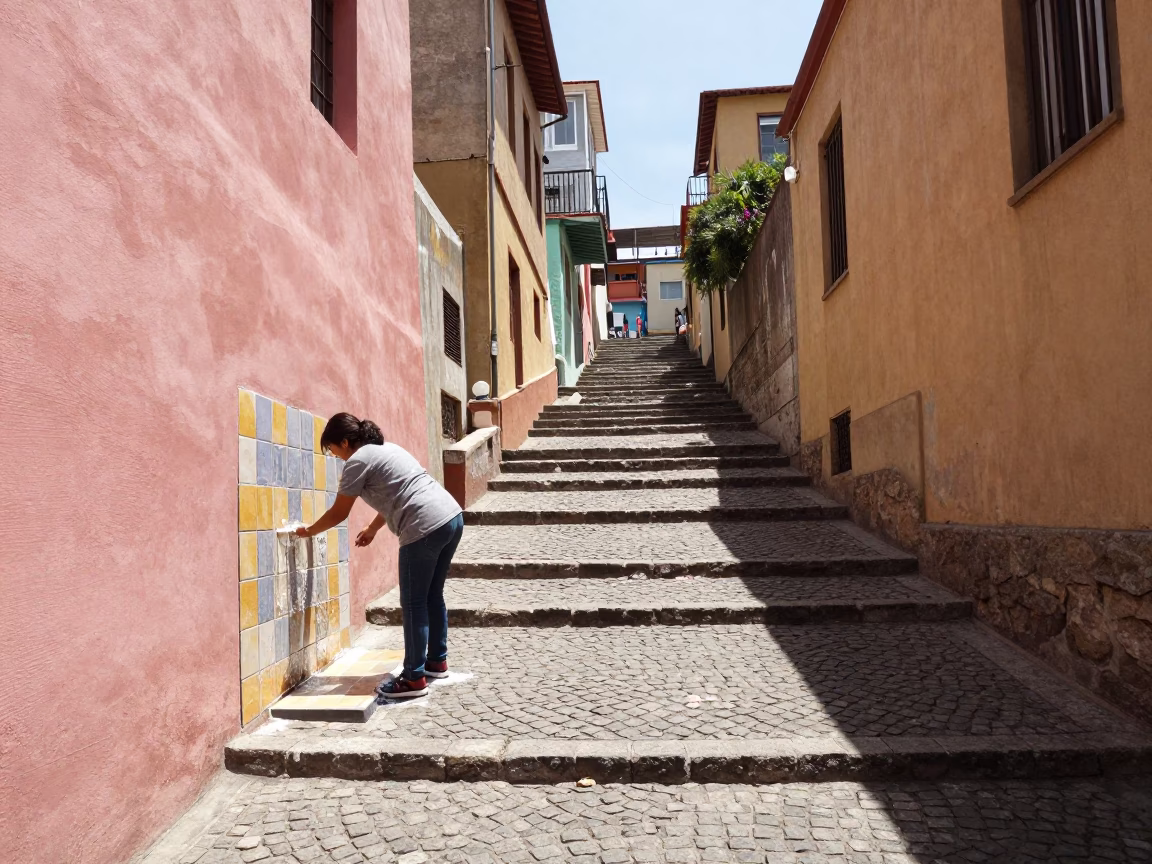 Washing Tiles in Valparaiso in in Valparaiso, Chile