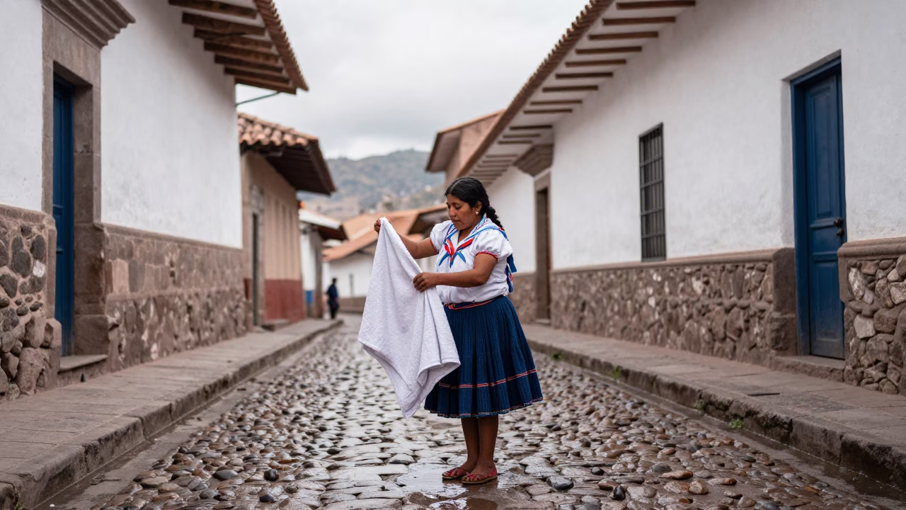 Washing Towels in Cusco in in Cusco, Peru