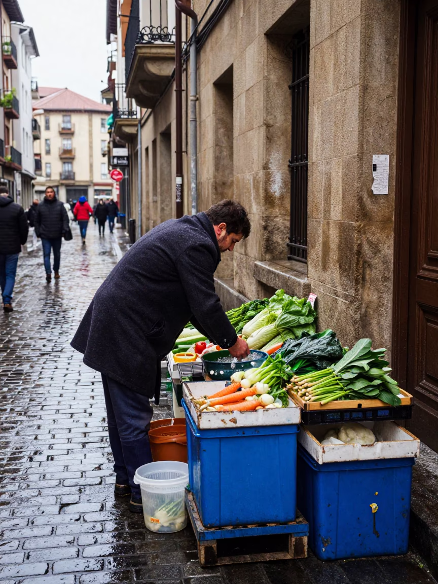 Washing Vegetables in Bilbao in in Bilbao, Spain