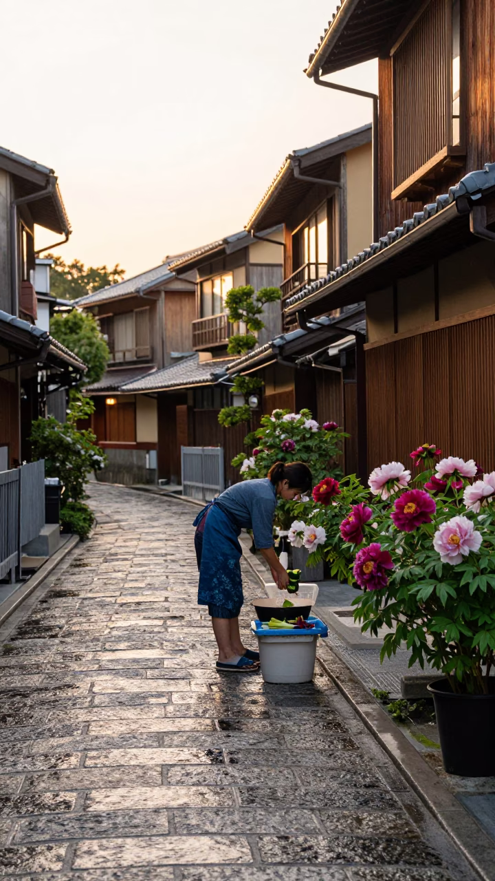Washing Vegetables in Kyoto in in Kyoto, Japan