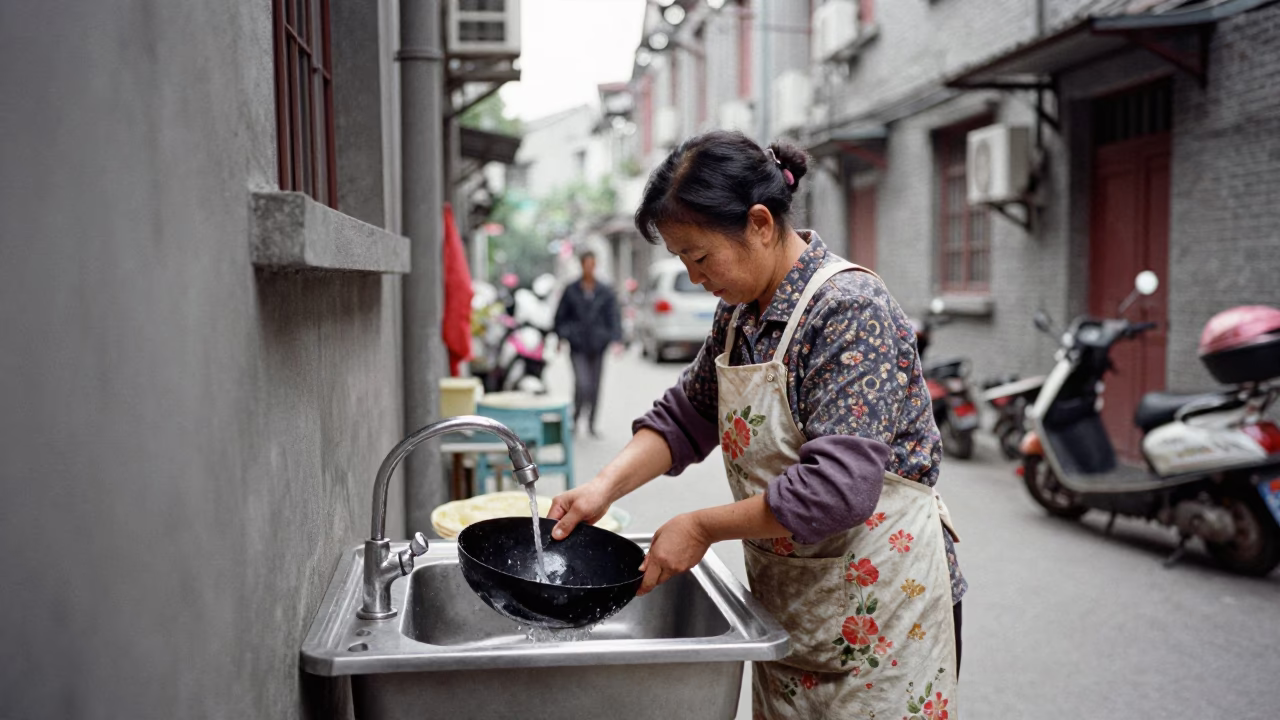 Washing Wok in Shanghai in in Shanghai, China