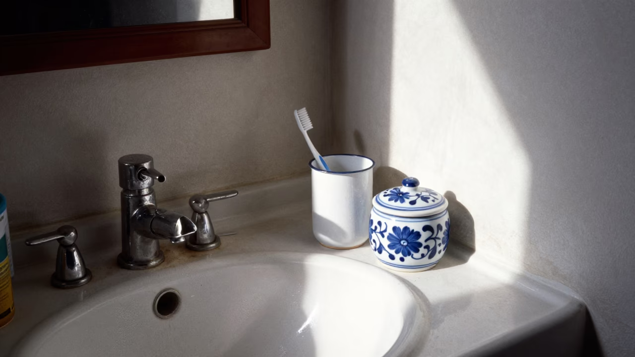 Washstand Clutter in Phnom Penh in in Phnom Penh, Cambodia