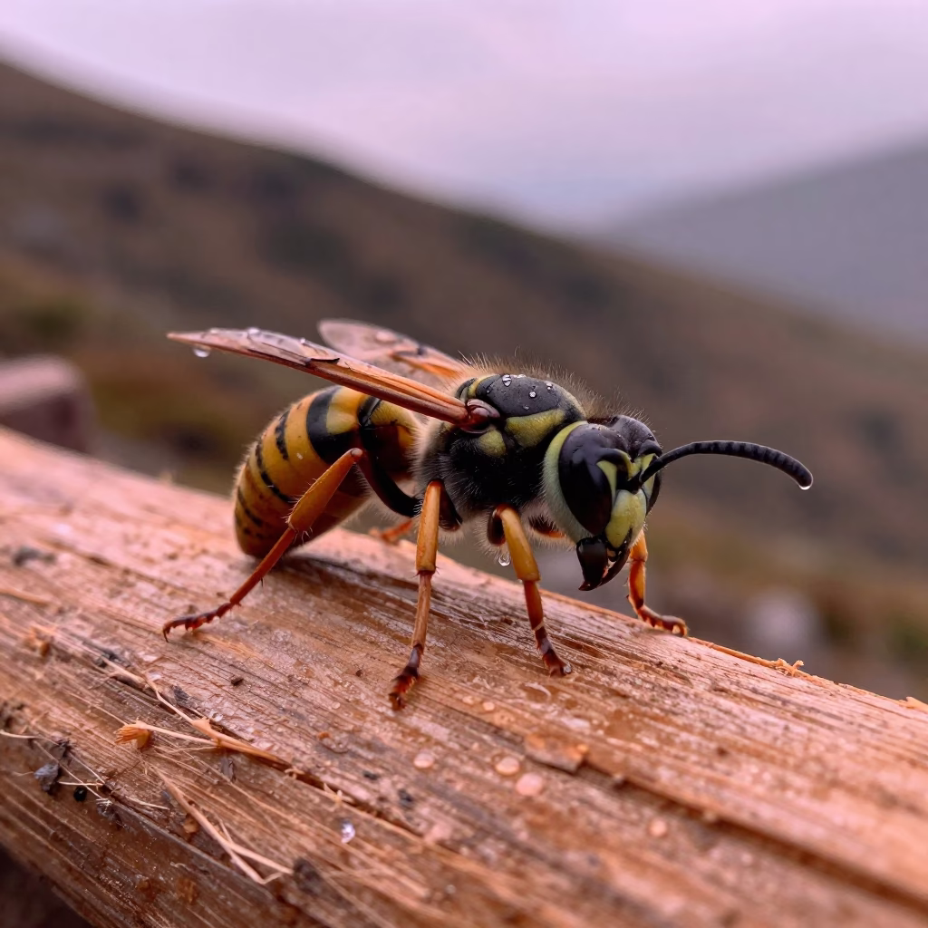 Wasp Mandibles on Wood in Chilean Ridge in on a wind-scoured ridge in Chile
