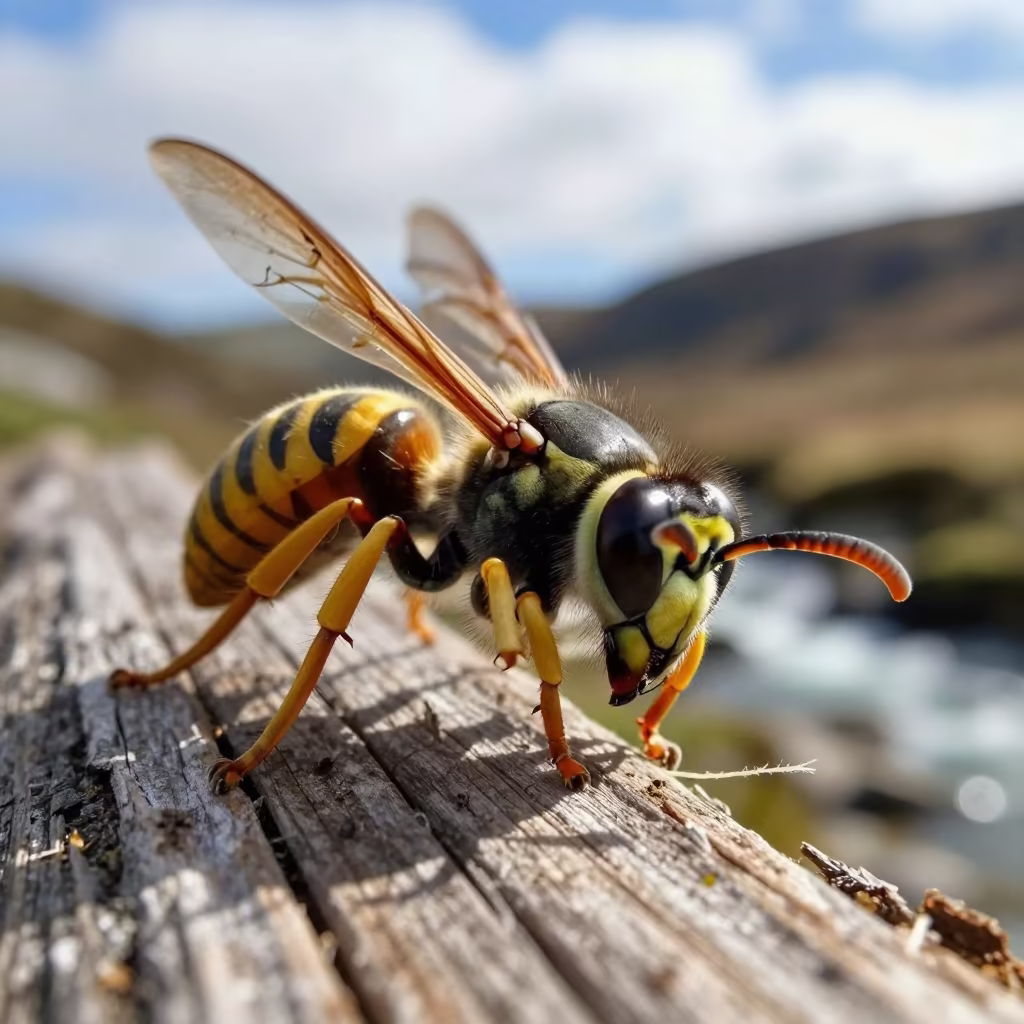 Wasp Mandibles on Wood in Cornish Stream in above a glacial stream in Cornwall