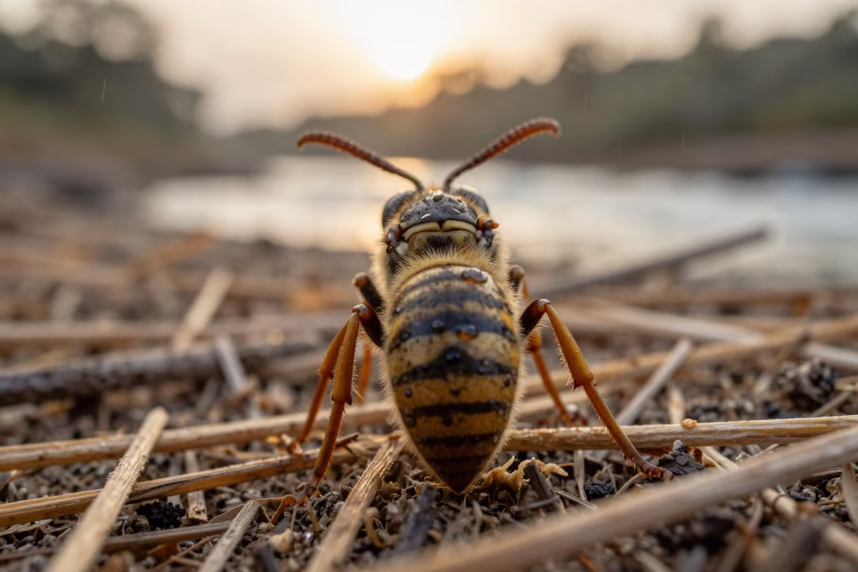 Wasp Mandibles on Wood in Benin in above a glacial stream in Benin