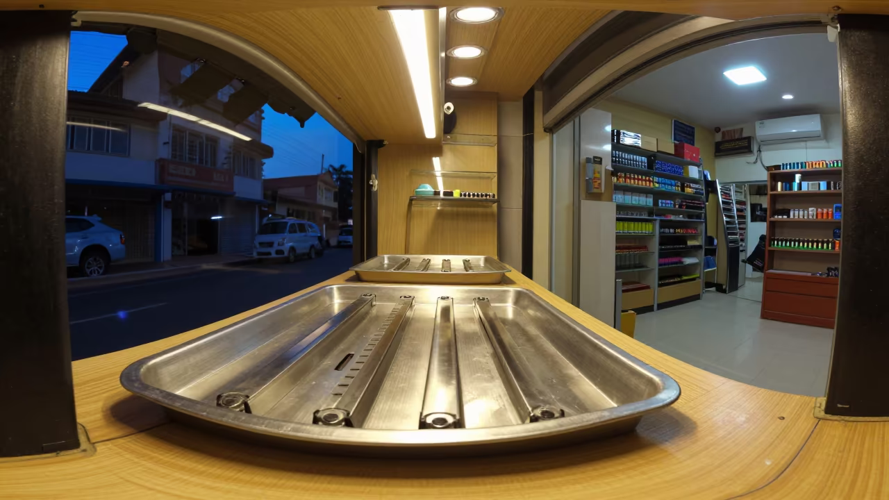 Watch Battery Press Tray in Twilight Shop Window in inside a fitting room corridor near Kochi