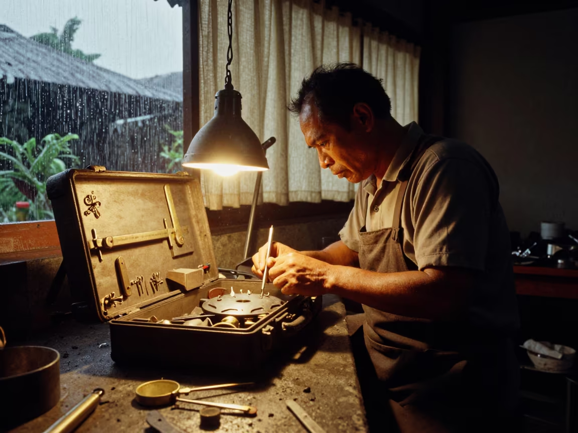 Watchmaker in Lombok Foundry Dawn in in a foundry in Lombok