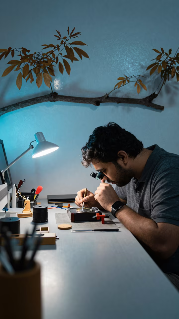 Watchmaker With Loupe And Horizontal Tree in in a studio in Ghaziabad