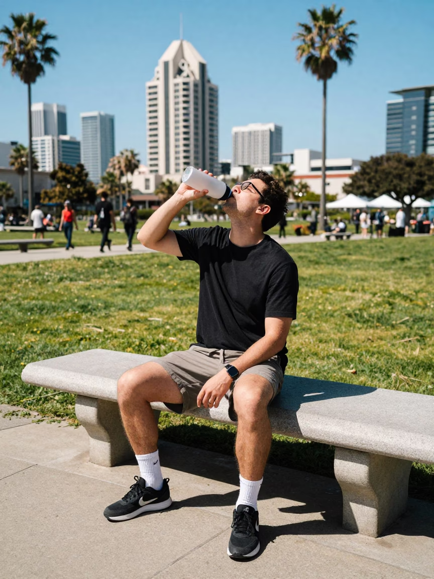 Water Bottle at Flat Noon Light in San Diego in in San Diego, California, United States