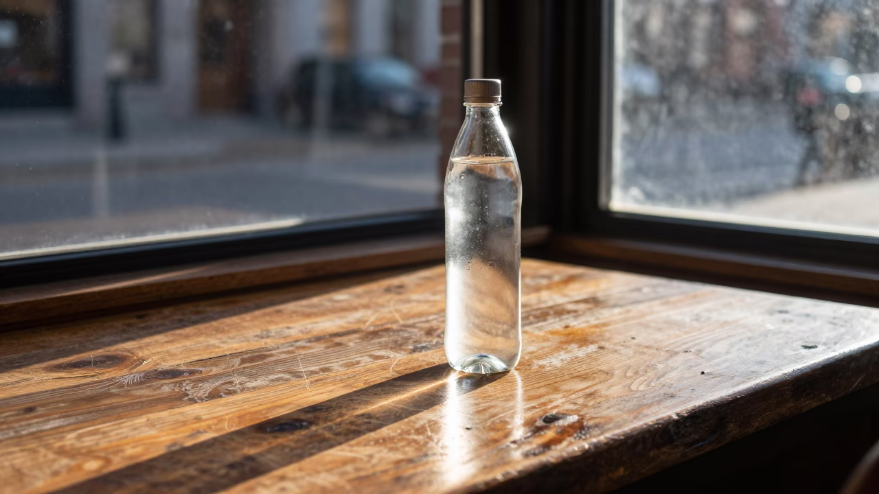 Water Bottle just after sunrise in Montreal in in Montreal, Quebec, Canada