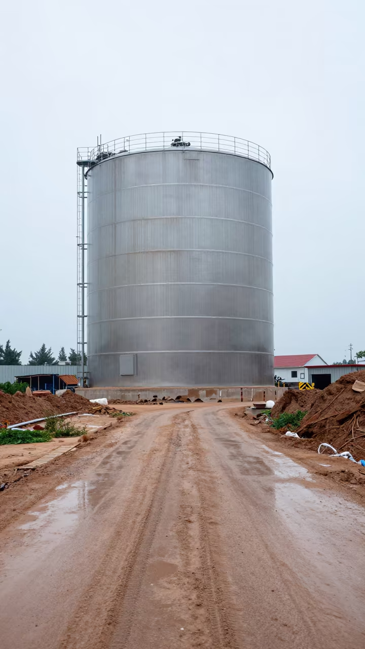 Water Buffalo Tank on Muddy Qingdao Road After Rain in at a muddy site access road near Qingdao