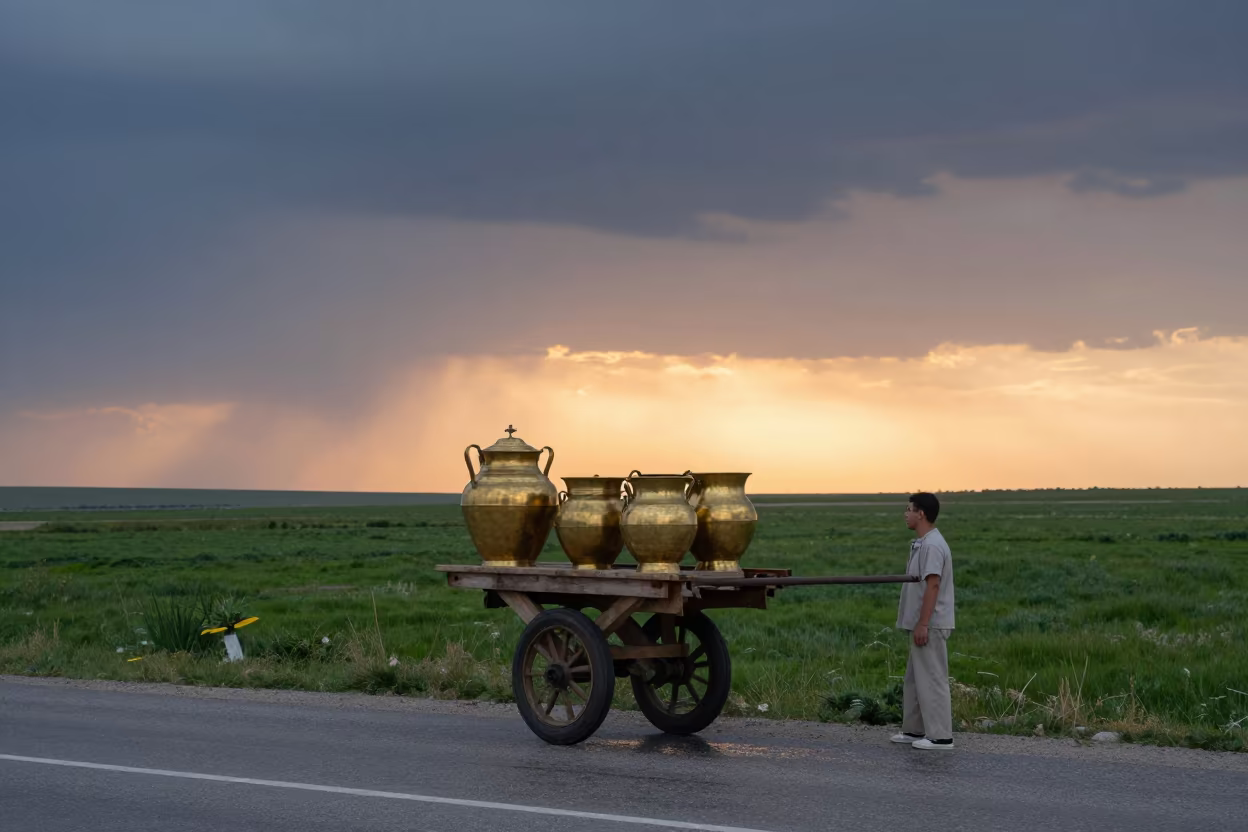 Water Carrier Brass Vessels Çorum Roadside Sunset in at a roadside stop near Çorum