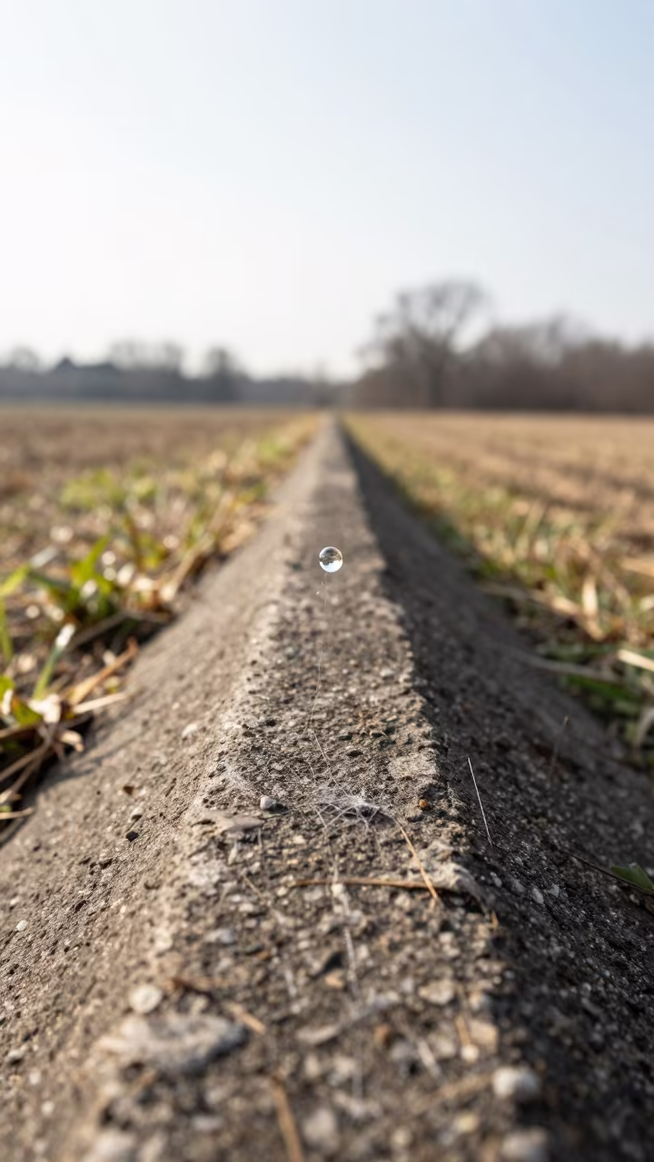 Water Droplet on Spider Silk Ridge in on a wind-scoured ridge near Philadelphia