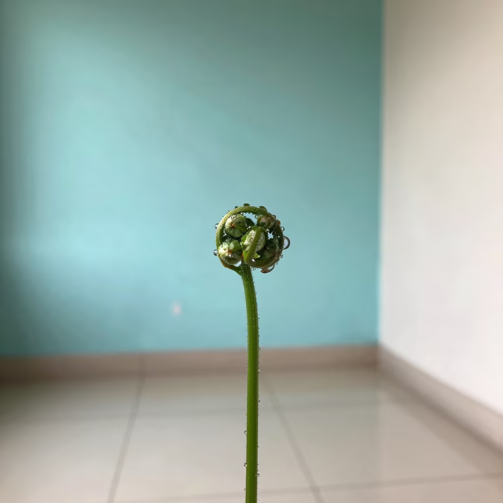 Water Droplets on Fern Spine Turquoise Wall in against weathered turquoise paint in Mirpur