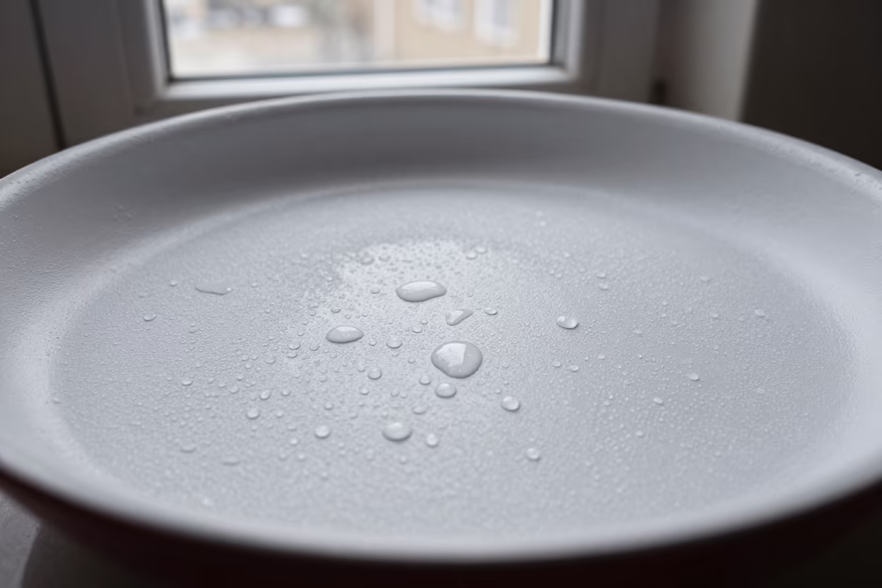 Water Droplets on Fresh Paint and Salt Crystals in on salt crystals along a pan rim near Namba, Osaka