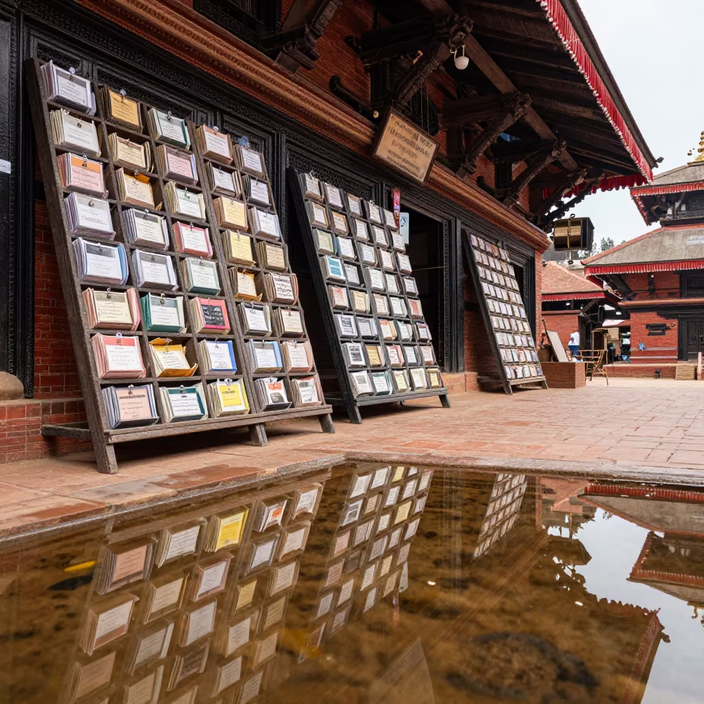 Water Floor Quote Rack in Bhaktapur Store in inside a storefront display zone in Bhaktapur