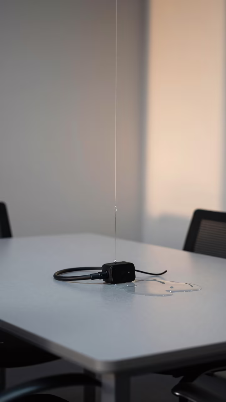 Water Flows Uphill on Boardroom Table in at a boardroom table before a meeting in Frankfurt