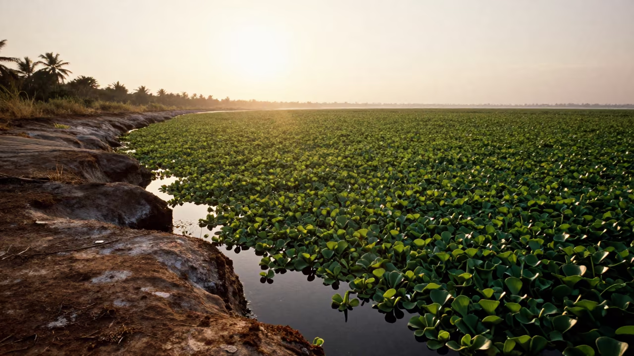 Water Hyacinth Silhouette at First Light in along a salt-sprayed cliff edge in Madagascar