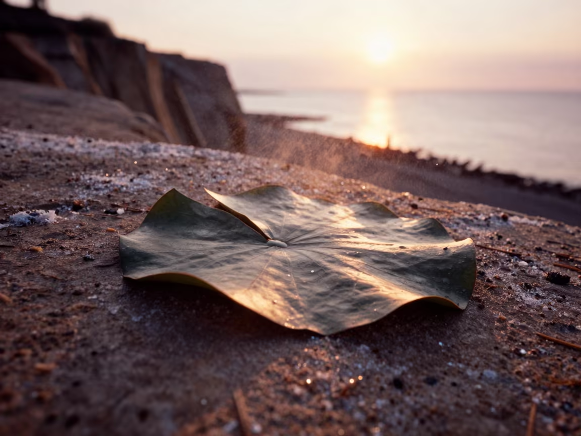 Water Lily Leaf on London Cliff Edge in along a salt-sprayed cliff edge near London