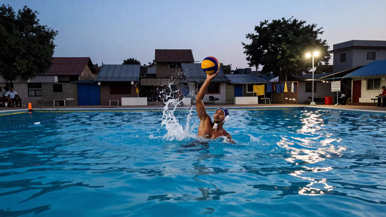 Water Polo Player Rising in Jamnagar Evening Light in in a village lane near Jamnagar