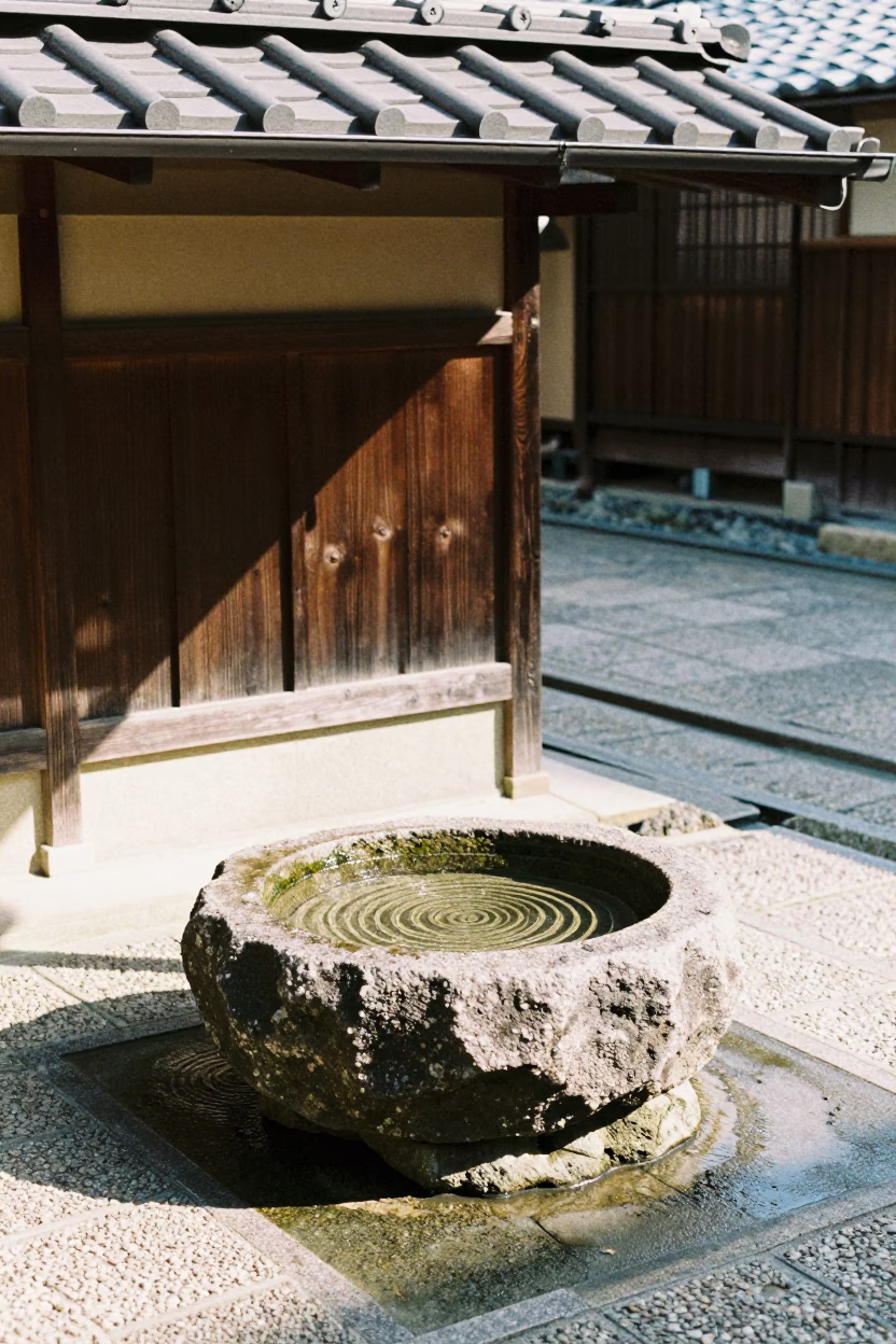 Water Rings in Kyoto at Bright Midmorning Light in in Kyoto, Japan