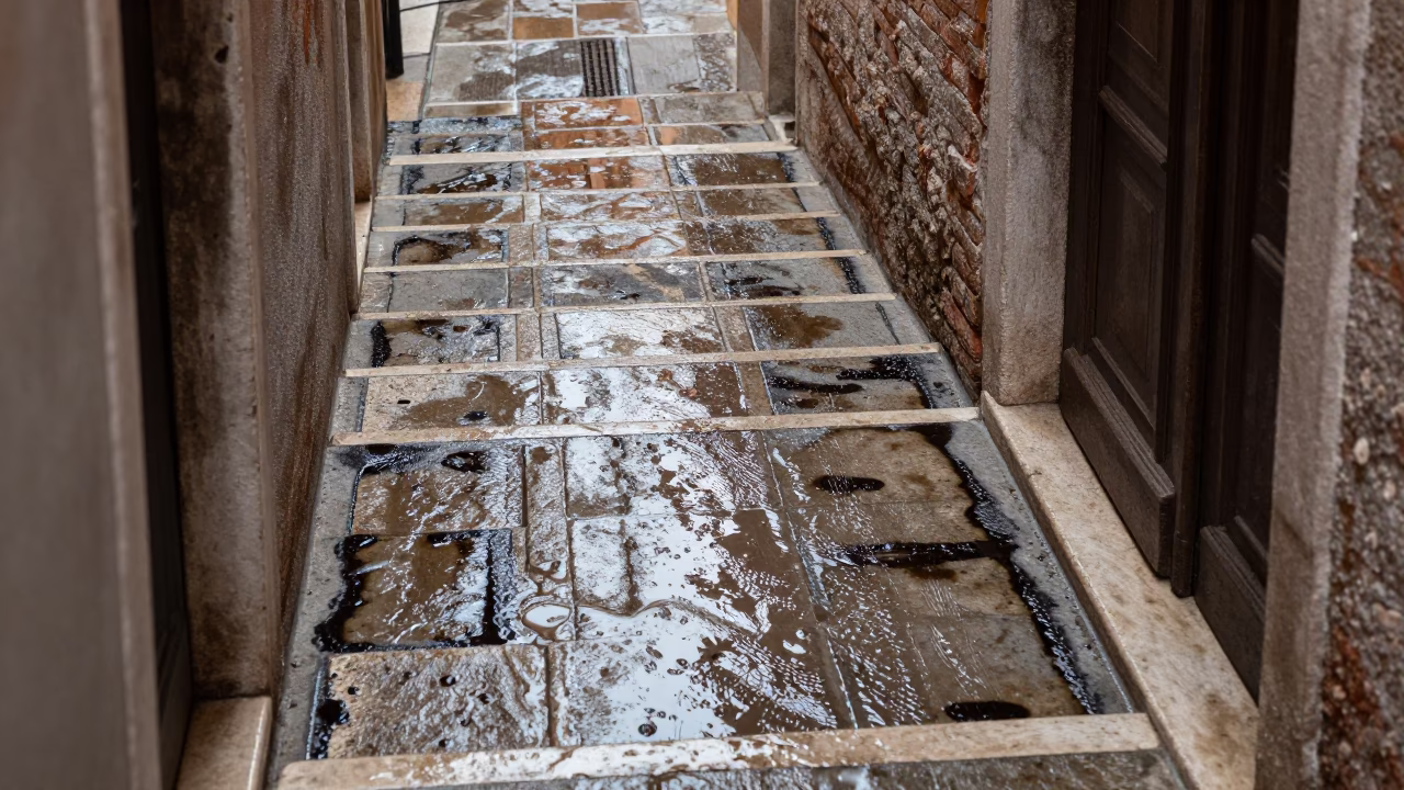 Water-stained Tile Grout in Venice in in Venice, Italy