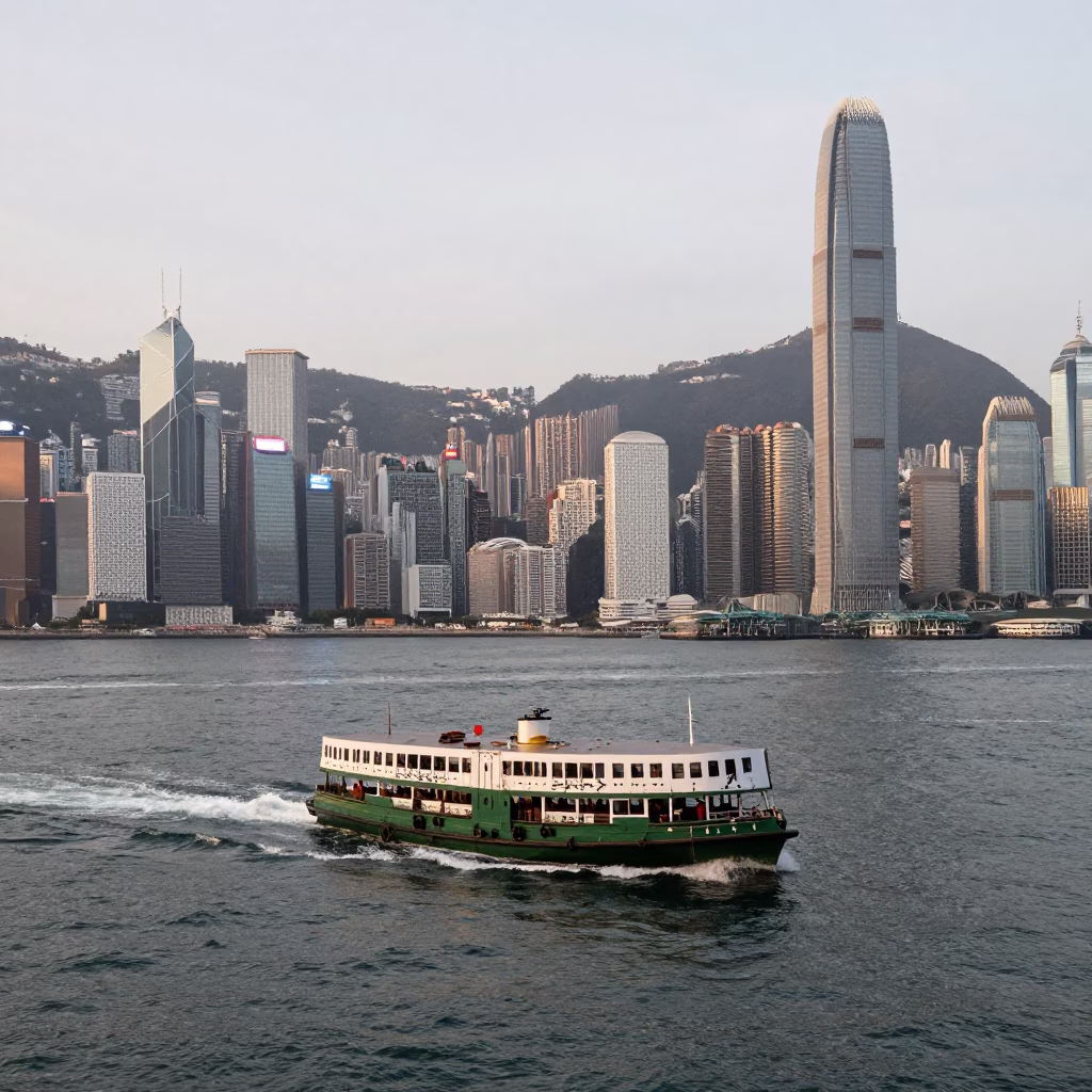 Water Taxi And High Rise Skyline From Victoria Harbour in Hong Kong in in Hong Kong, Hong Kong