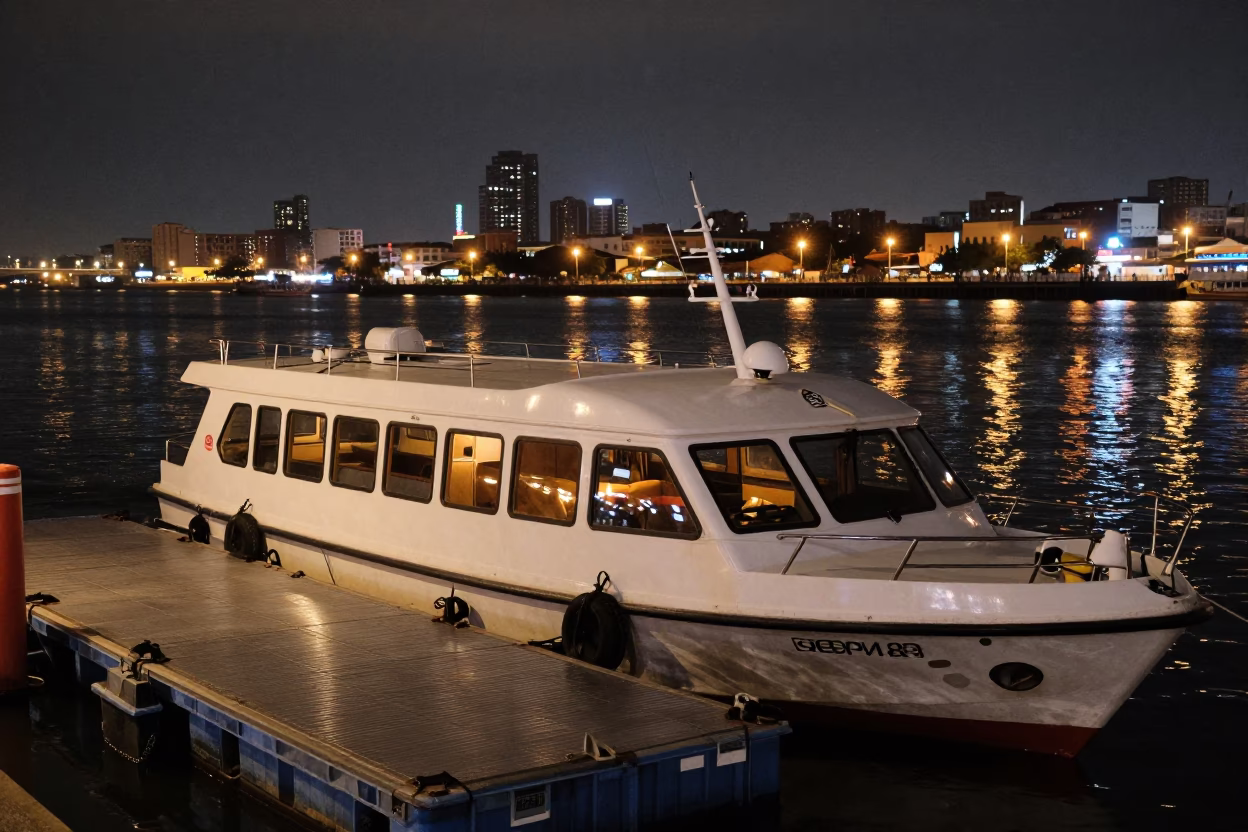 Water Taxi at As City Lights Begin To Glow in Kaohsiung in in Kaohsiung, Taiwan