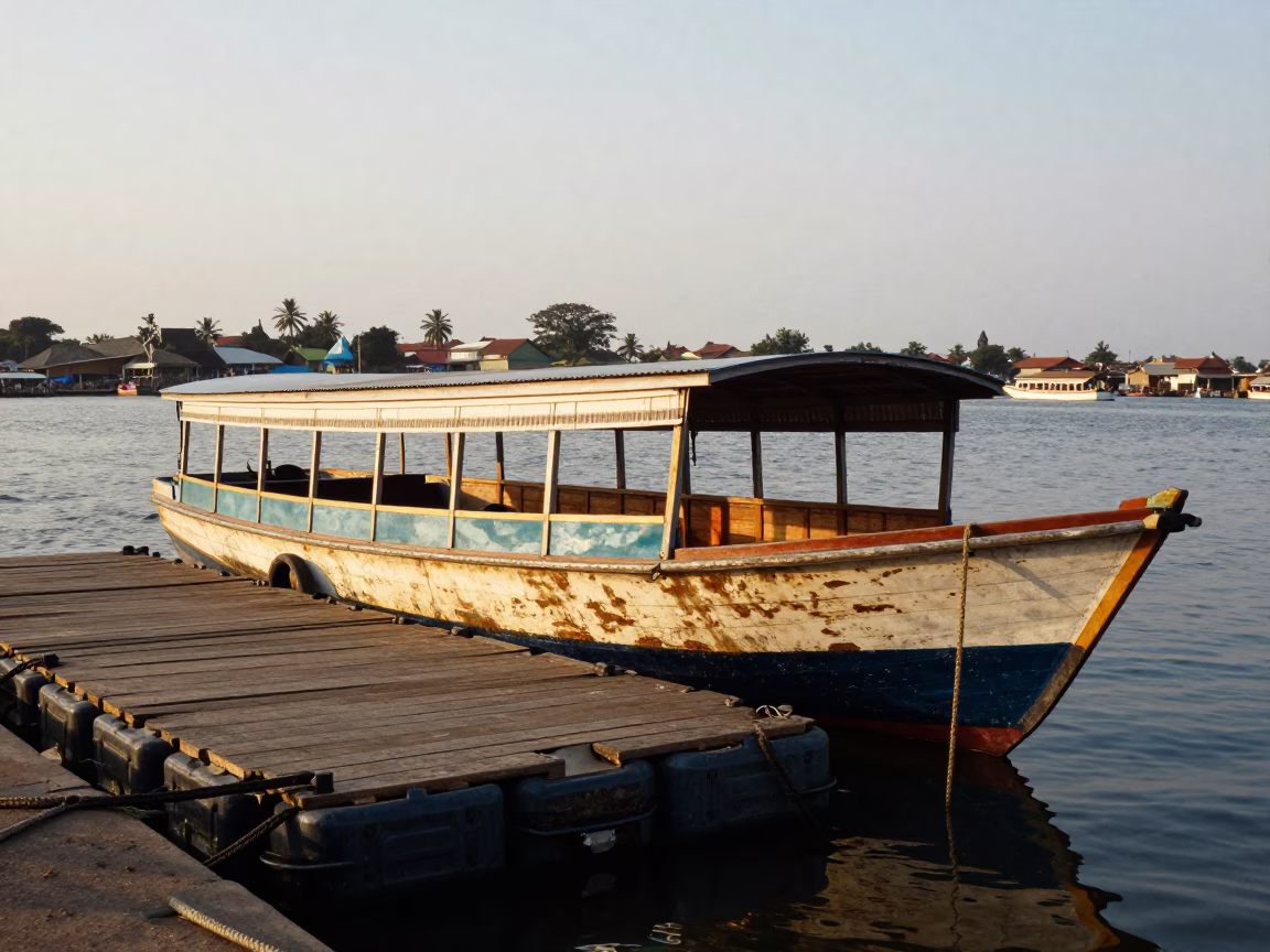 Water Taxi at Floating Dock in Accra Ghana Early Evening Street Scene in in Accra, Ghana