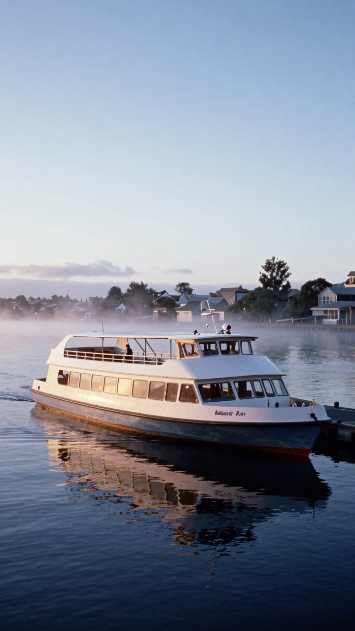 Water Taxi at Floating Dock in Christchurch New Zealand Just After Sunrise in in Christchurch, New Zealand